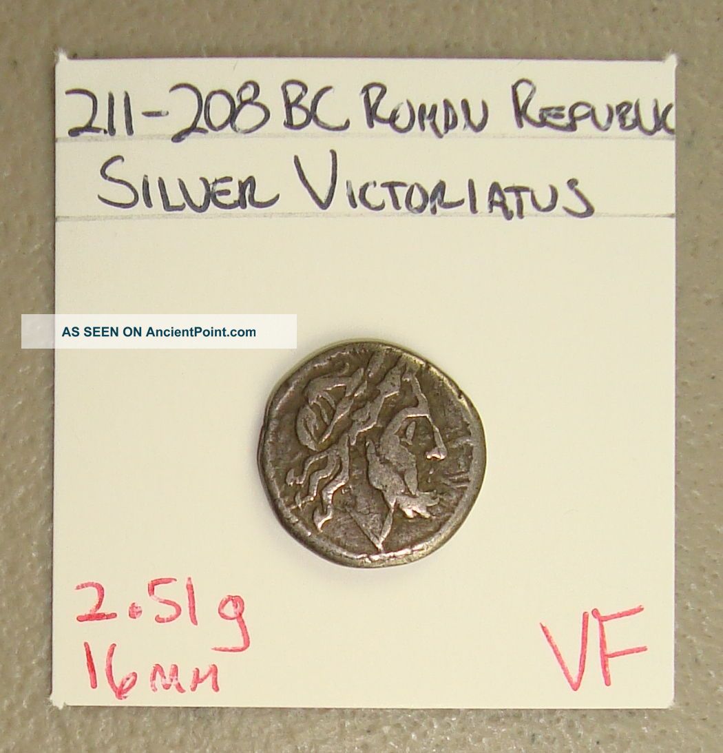 211 - 208 Bc Jupiter/victory Ancient Roman Republic Silver Victoriatus Vf Roman photo