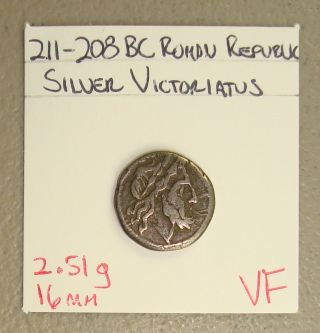 211 - 208 Bc Jupiter/victory Ancient Roman Republic Silver Victoriatus Vf photo