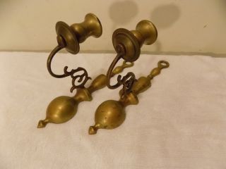 Pair Antique Solid Brass Wall Sconce Candlestick Holders,  19th Century/american? photo