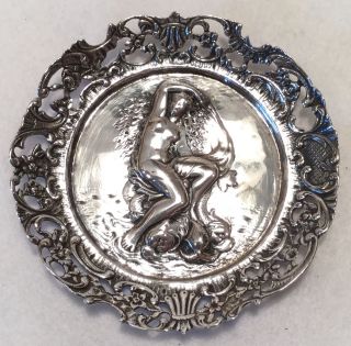 19th C.  European 900 Silver Pierced Repousse Ring Tray - Water Nymph W/ Dolphins photo