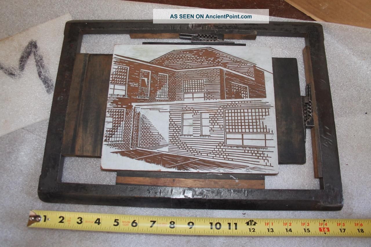 Letterpress Printing Printers Block Art Deco Frame Large Brick House City Street Binding, Embossing & Printing photo