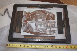 Letterpress Printing Printers Block Art Deco Frame Large Brick House City Street photo