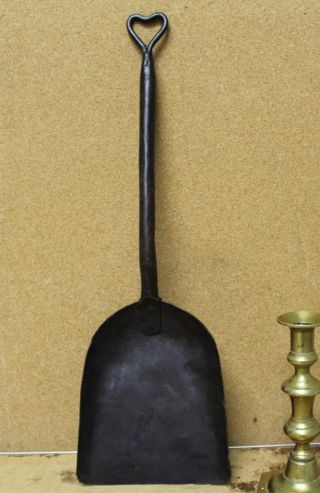 Extremely Rare 18th C Heart Decorated Wrought Iron Hearth Or Ash Shovel photo