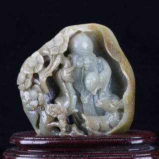 100 Natural Hetian Jade Hand - Carved God Of Longevity Statues C744 photo