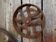 2 Antique Rustic Cast Iron Pulley Gear Wheels Industrial Steampunk Large & Small Other Mercantile Antiques photo 1