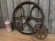 2 Antique Rustic Cast Iron Pulley Gear Wheels Industrial Steampunk Large & Small Other Mercantile Antiques photo 2