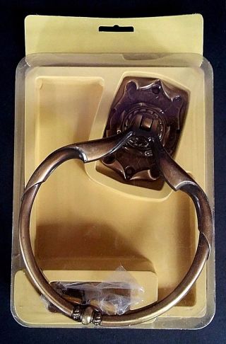 Vintage Amerock Carriage House Antique Brass Bath Wall Towel Holder Ring 1971 photo