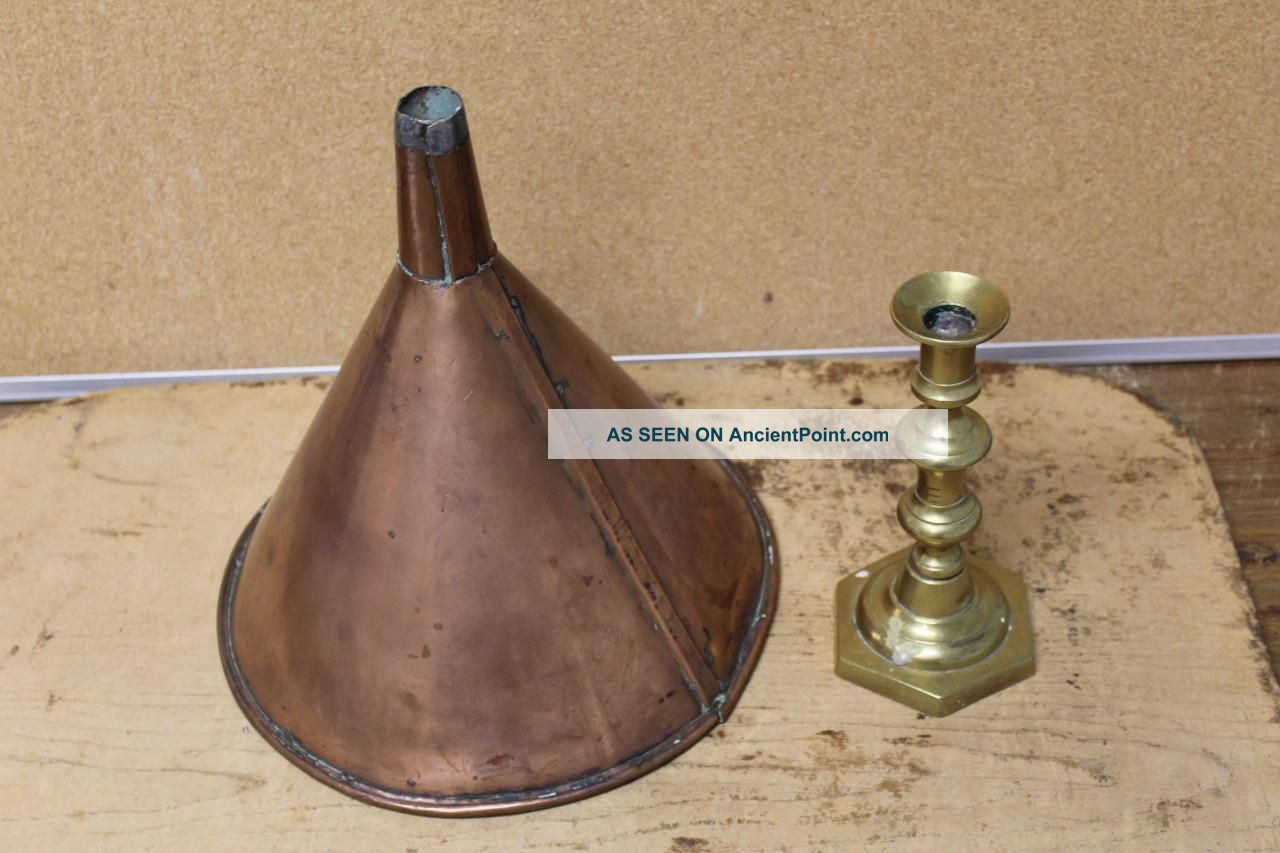 Very Rare 18th C Copper Ale Funnel In Old Surface And Primitives photo