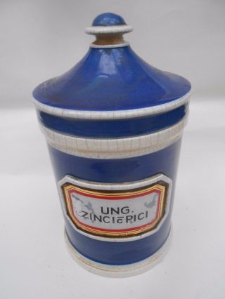 Large Antique Ung.  Zinci C Pici Chemist Shop Storage Jar photo