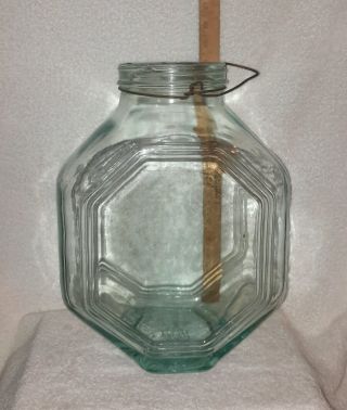 Antique Thick Green Aquamarine Glass Octagon Apothecary Candy Drug Store Jar photo