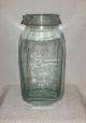 Antique Thick Green Aquamarine Glass Octagon Apothecary Candy Drug Store Jar Bottles & Jars photo 5