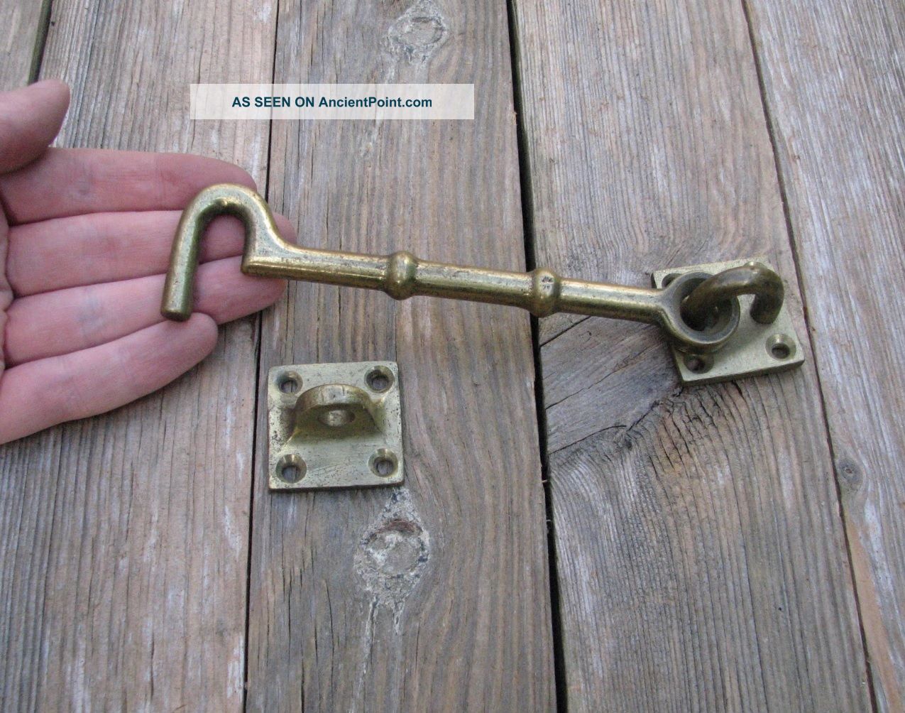 Old Wt&s Solid Brass Cabin Hook Latch Other Antique Hardware photo