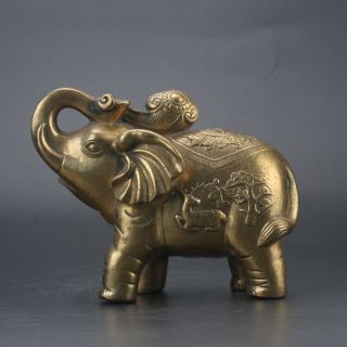Chinese Brass Hand Carved Elephant & Ruyi Statue Z343 photo