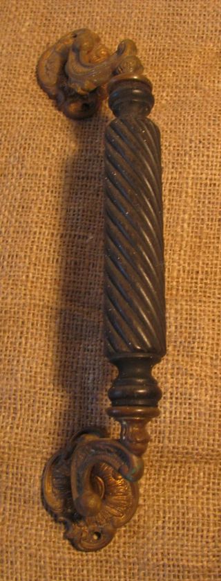 Antique 19th Century Pull Handle Spiral Ebony Wood And Gilt Brass photo