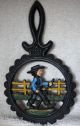 Vintage Pair Cast Iron Amish Boy & Girl Handpainted Decorative Trivets Footed Trivets photo 1