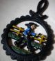 Vintage Pair Cast Iron Amish Boy & Girl Handpainted Decorative Trivets Footed Trivets photo 3