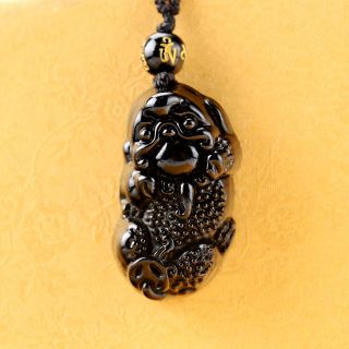 Natural Obsidian Hand Carved Beast Pendant D1295 photo