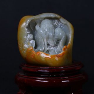 100 Natural Hetian Jade Hand - Carved Longevity God Old Man Statue Csy250 photo