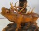 Antique Vtg Folk Art Rhon Sepp Carved Wood Elk Deer Germany Lamp Black Forest Carved Figures photo 1