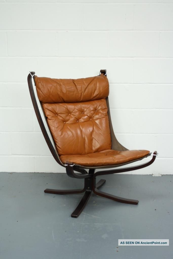 Vintage Tan Leather Falcon Chair By Sigurd Resell Ressell High Back 1658 1900-1950 photo