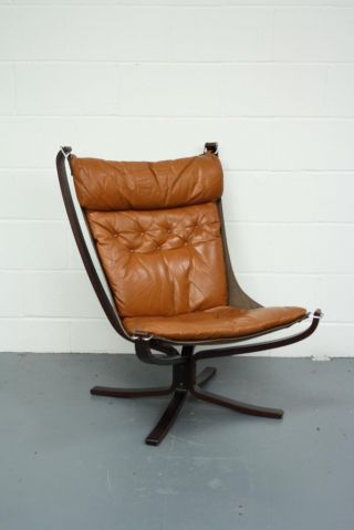 Vintage Tan Leather Falcon Chair By Sigurd Resell Ressell High Back 1658 photo
