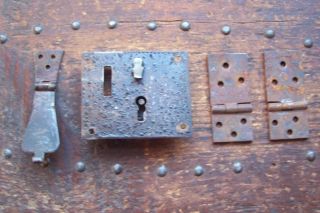 Antique Stage Coach Trunk Hand Forged Hinges And Lock 19th Century photo