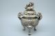 Chinese Old Silver Dragon Beast Pi Xiu Lion Head Statue Incense Burner Ceaser Other Chinese Antiques photo 4