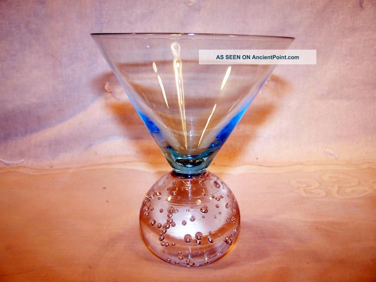 Blue Crystal Scandinavian Martini Cocktail Glass Clear Bubble Ball Base 5 