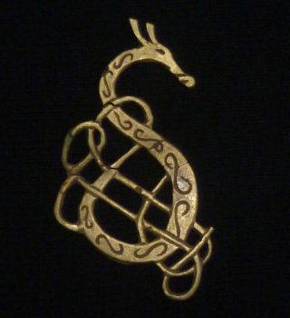 Magnificent Viking Ancient Gold Zoomorphic Snake / Dragon Amulet Circa 800 Ad photo