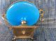 French Bronze Ormolu Blue Opaline Glass Tazza Bowl Stand Other Antique Decorative Arts photo 2