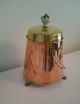 Antique/vintage Ash Bucket Kettle,  Lid Yellow / Red Copper Claws 12 Inches Metalware photo 2
