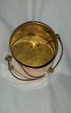 Antique/vintage Ash Bucket Kettle,  Lid Yellow / Red Copper Claws 12 Inches Metalware photo 7