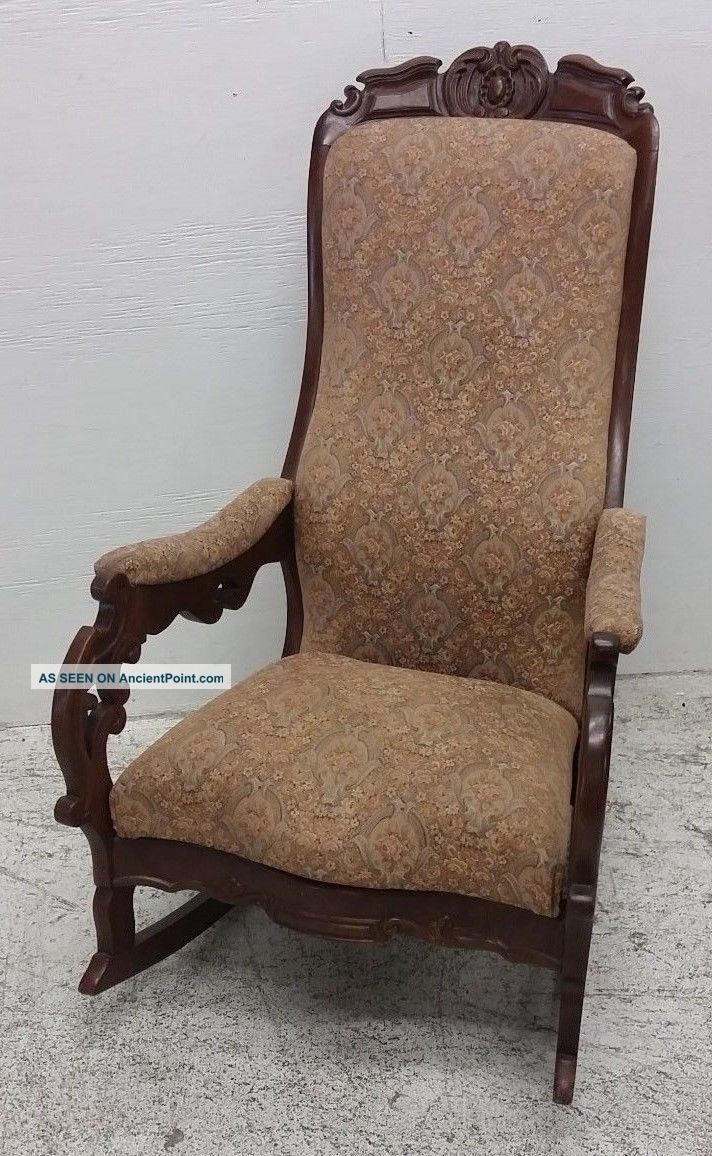 Victorian Walnut Rocking Chair W/ Floral Upholstery 1800-1899 photo