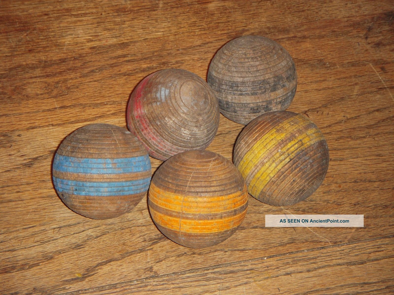 Antique Croquet Balls Ribbed Wood Pre Ww 2 Primitives photo