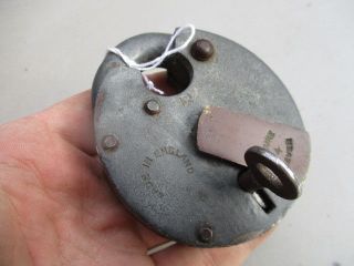 Vintage Steel Padlock Lock Brass Keyhole Cover 4 Lever England Retro Key Iron photo