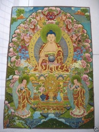 Exquisite Tibet Tibetan Buddhist Silk Inwrought Buddha Thangka Tangka Nrr025 photo