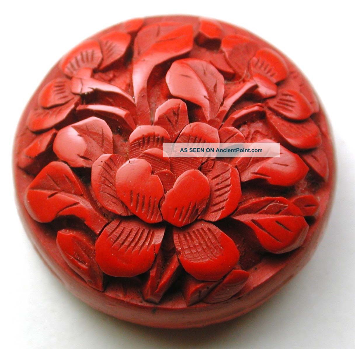 Antique Cinnabar Lacquer Button Detailed Flowers Design - 7/8 