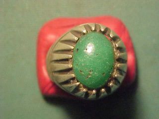 Near Eastern Hand Crafted Solid Silver Ring Malachite Stone 1700 - 1900 photo