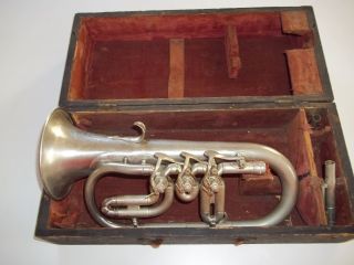 Vintage Antique Cornet C.  1880s Quinby Bros.  German Silver photo