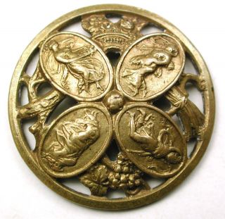 Antique Pierced Brass Button 4 Seasons Art Nouveau Maidens Design - 1 