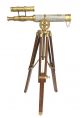 Antique Nautical Brass Leather Double Barrel Telescope Vintage Wooden Stand Telescopes photo 1