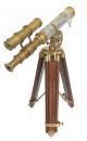 Antique Nautical Brass Leather Double Barrel Telescope Vintage Wooden Stand Telescopes photo 2