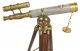 Antique Nautical Brass Leather Double Barrel Telescope Vintage Wooden Stand Telescopes photo 3