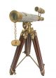 Antique Nautical Brass Leather Double Barrel Telescope Vintage Wooden Stand Telescopes photo 5