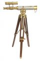Antique Nautical Brass Leather Double Barrel Telescope Vintage Wooden Stand Telescopes photo 6