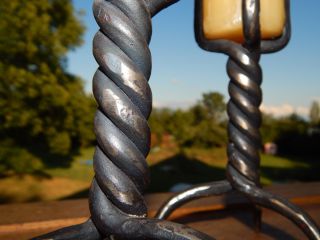 Rare Antique French Wrought Iron Table Candlestick Twisted Pair,  Candle Holder photo