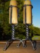 Rare Antique French Wrought Iron Table Candlestick Twisted Pair,  Candle Holder Primitives photo 1