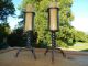Rare Antique French Wrought Iron Table Candlestick Twisted Pair,  Candle Holder Primitives photo 5