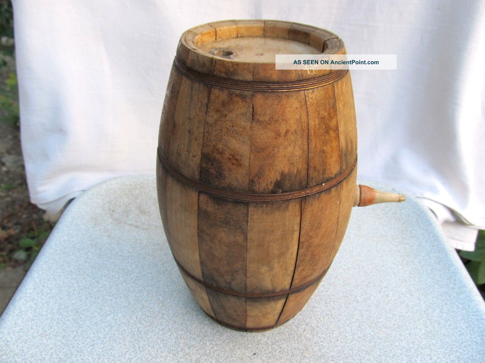 Very Rare Antique Old Hand Carved Painted Wooden Canteen Flask Keg Primitives photo