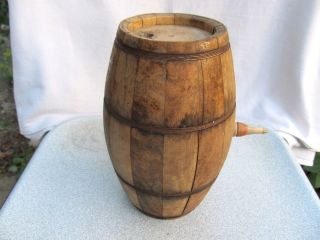 Very Rare Antique Old Hand Carved Painted Wooden Canteen Flask Keg photo
